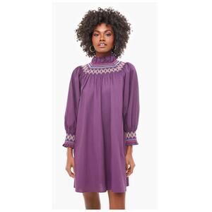 Tuckernuck Pomander Place Smocked Embroidered Wrenley Dress in Plum Small